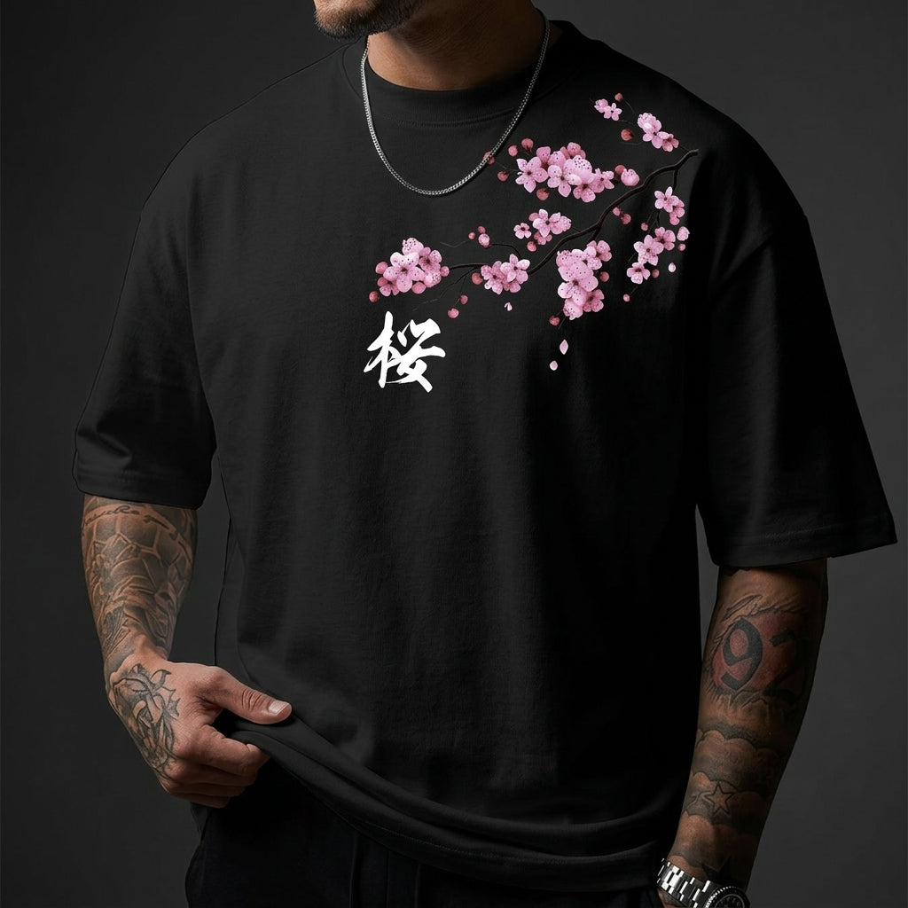 Haruki Cherry Blossom Print T-Shirt – Black