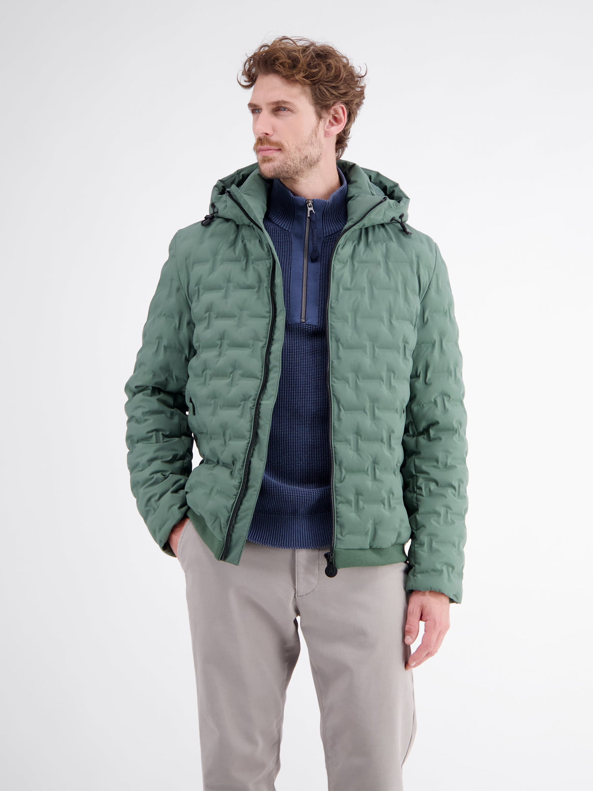 Henrik Quilted Hooded Puffer Jacket – Detachable Hood Zip Front - Sage Green