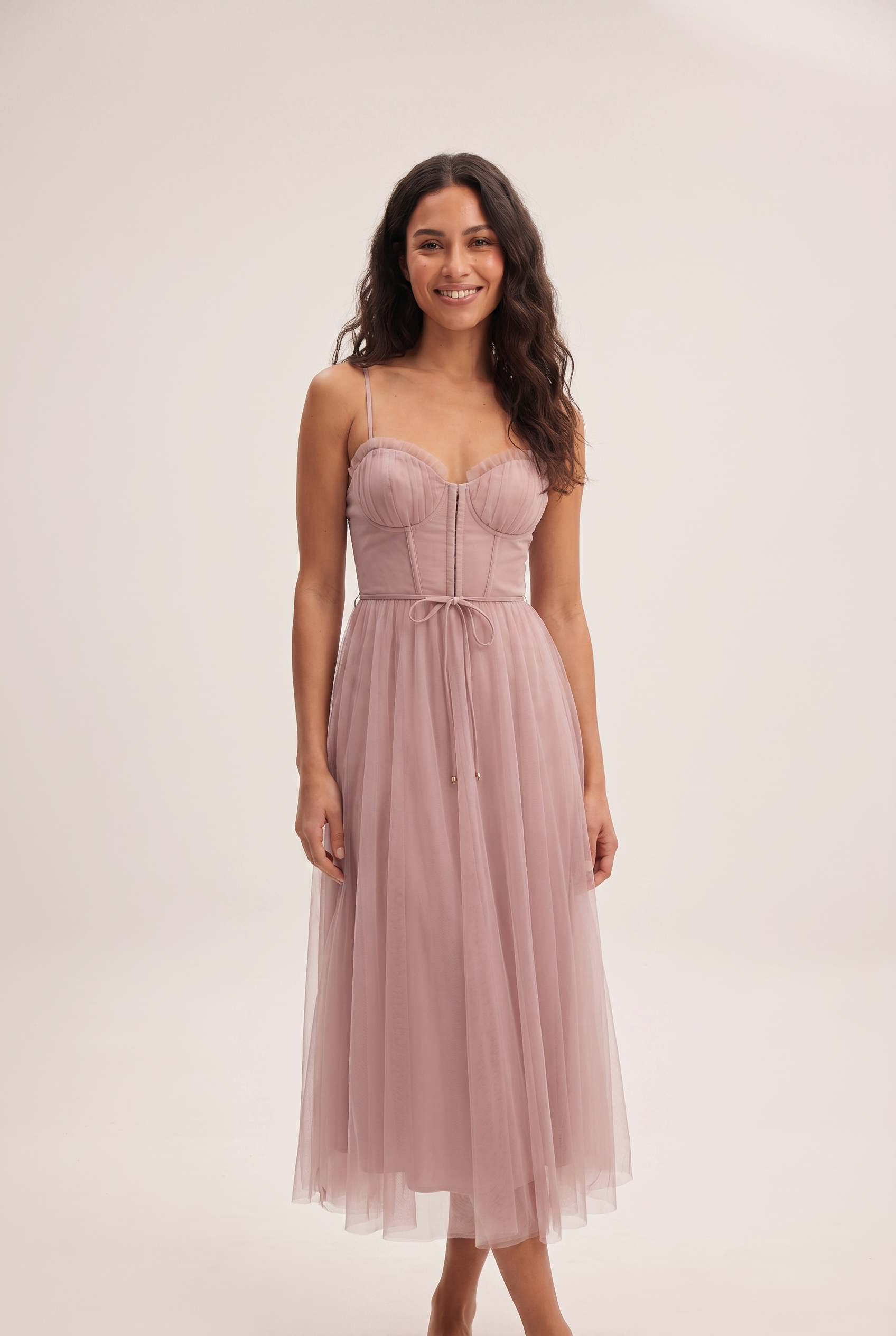 Dorvelli Corset Midi Dress in Pink