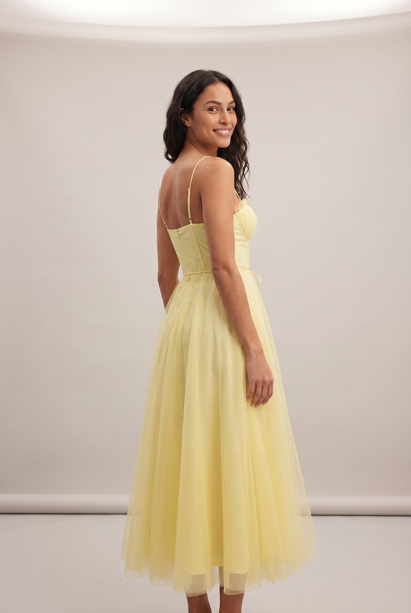 Dorvelli Corset Midi Dress in Yellow