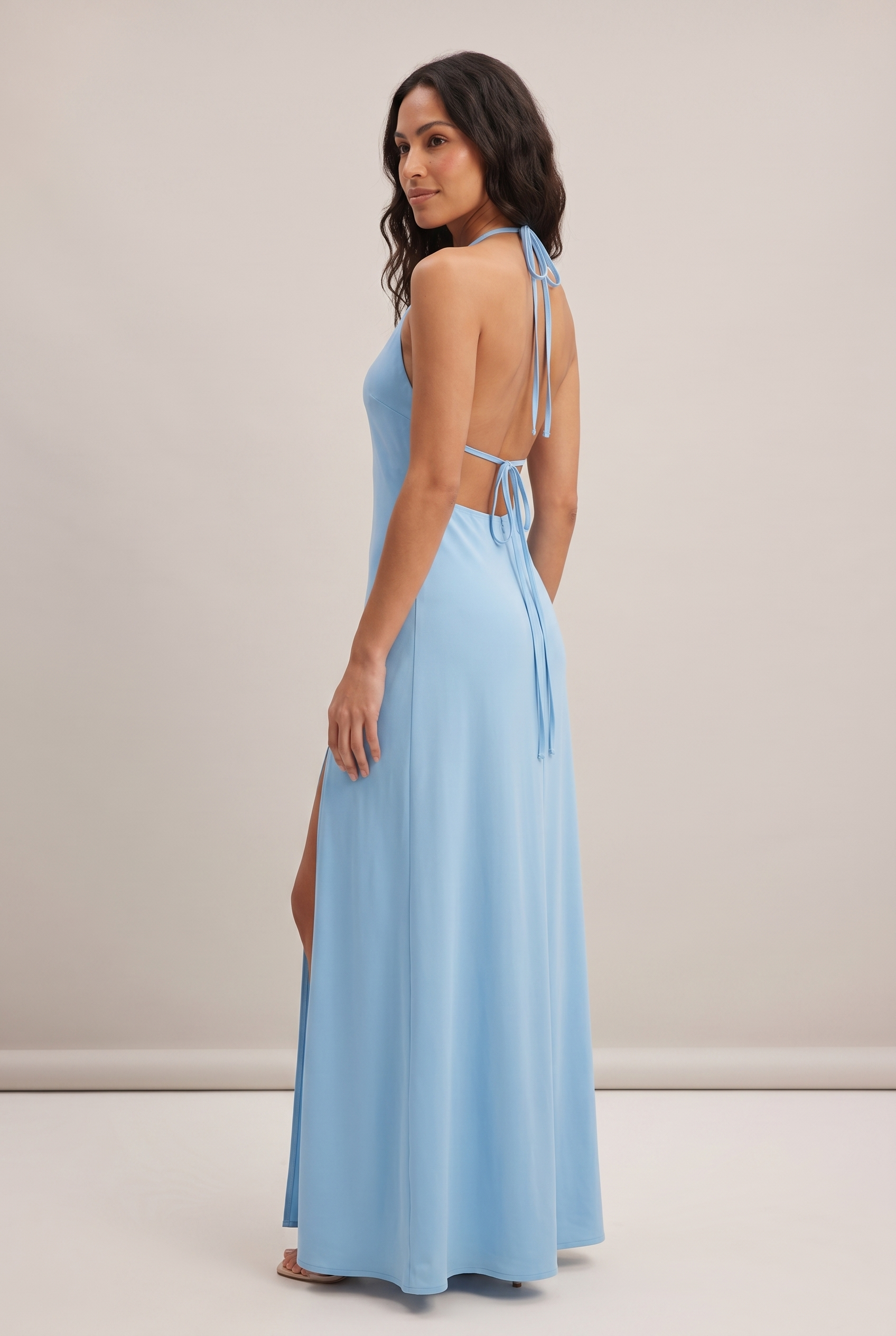 Dorvelli Halter V-Neck Maxi in Blue