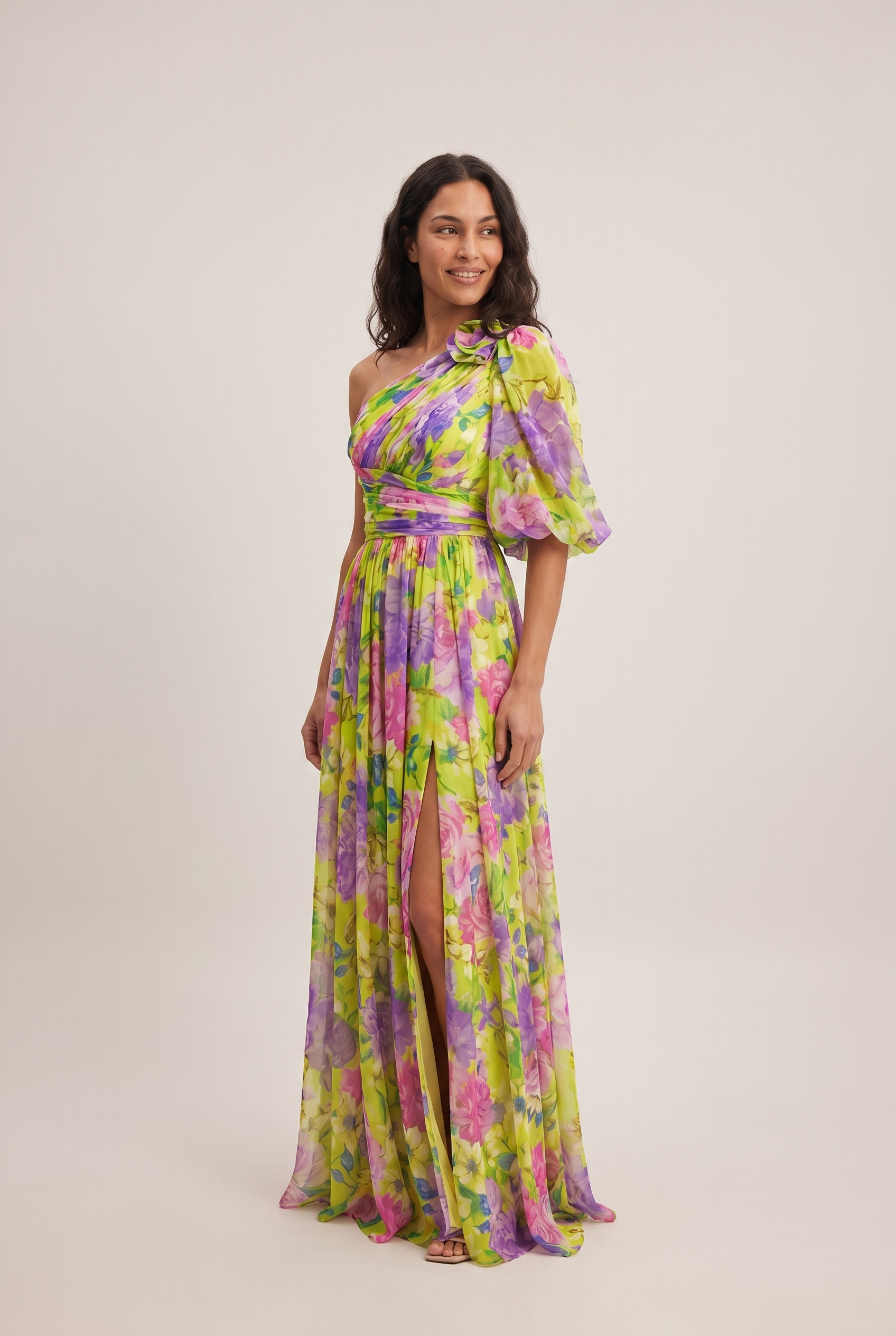 Dorvelli One-Shoulder Floral Maxi – Yellow Floral
