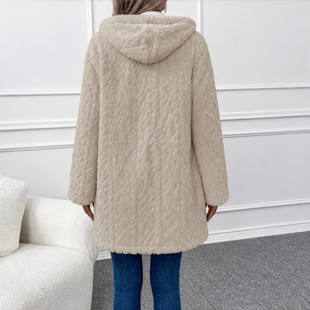 Dorvelli | Highland Hooded Longline Jacket – Embossed Texture Button Front