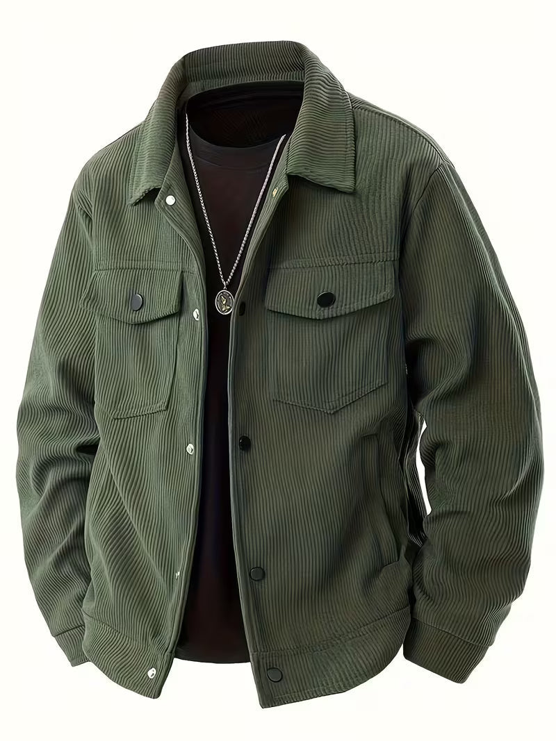Hollis Corduroy Jacket – Classic Collar Flap Pockets Long Sleeve