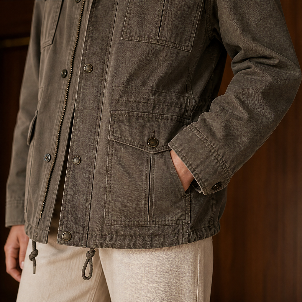 Holloway Field Jacket – Multi-Pocket Utility Zip Stand Collar