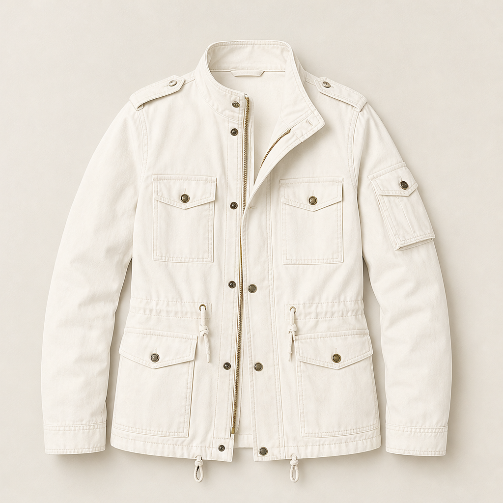 Holloway Field Jacket – Multi-Pocket Utility Zip Stand Collar – Beige