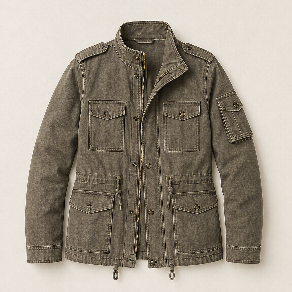 Holloway Field Jacket – Multi-Pocket Utility Zip Stand Collar – Olive