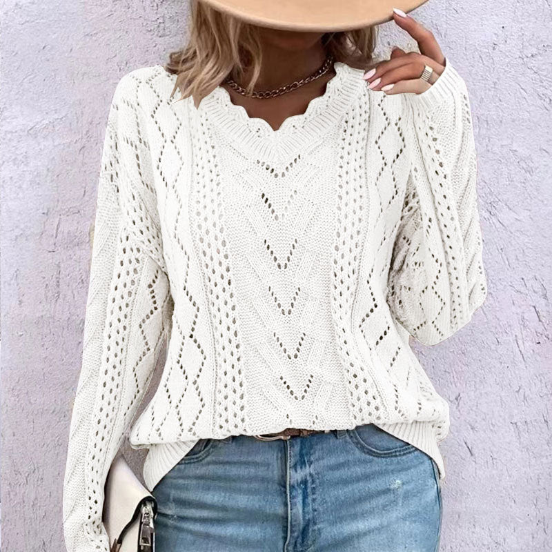 Honora Knit Cable V-Neck Jumper – Regular Fit Long Sleeves Open Knit | Dorvelli