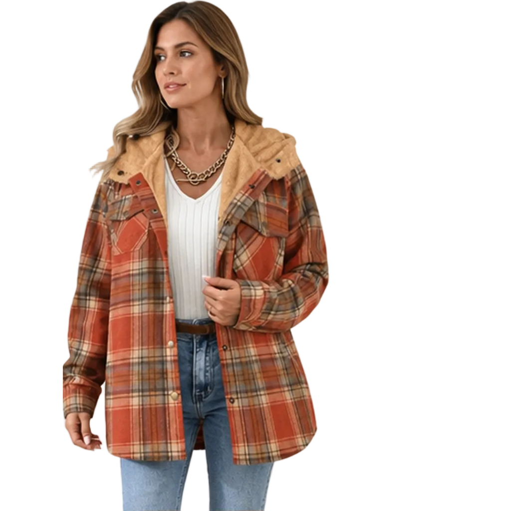 Brennick Hooded Plaid Shacket – Oversized Lined Button Cuff