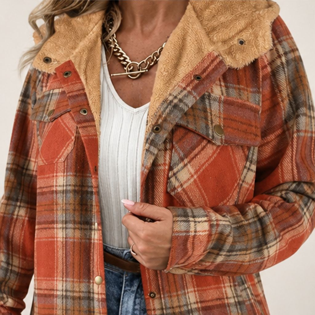 Brennick Hooded Plaid Shacket – Oversized Lined Button Cuff