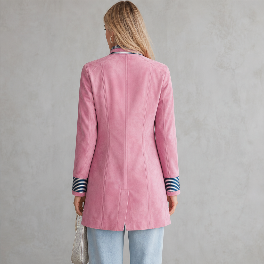 Valcourt Military Coat – Striped Trim Stand Collar Longline