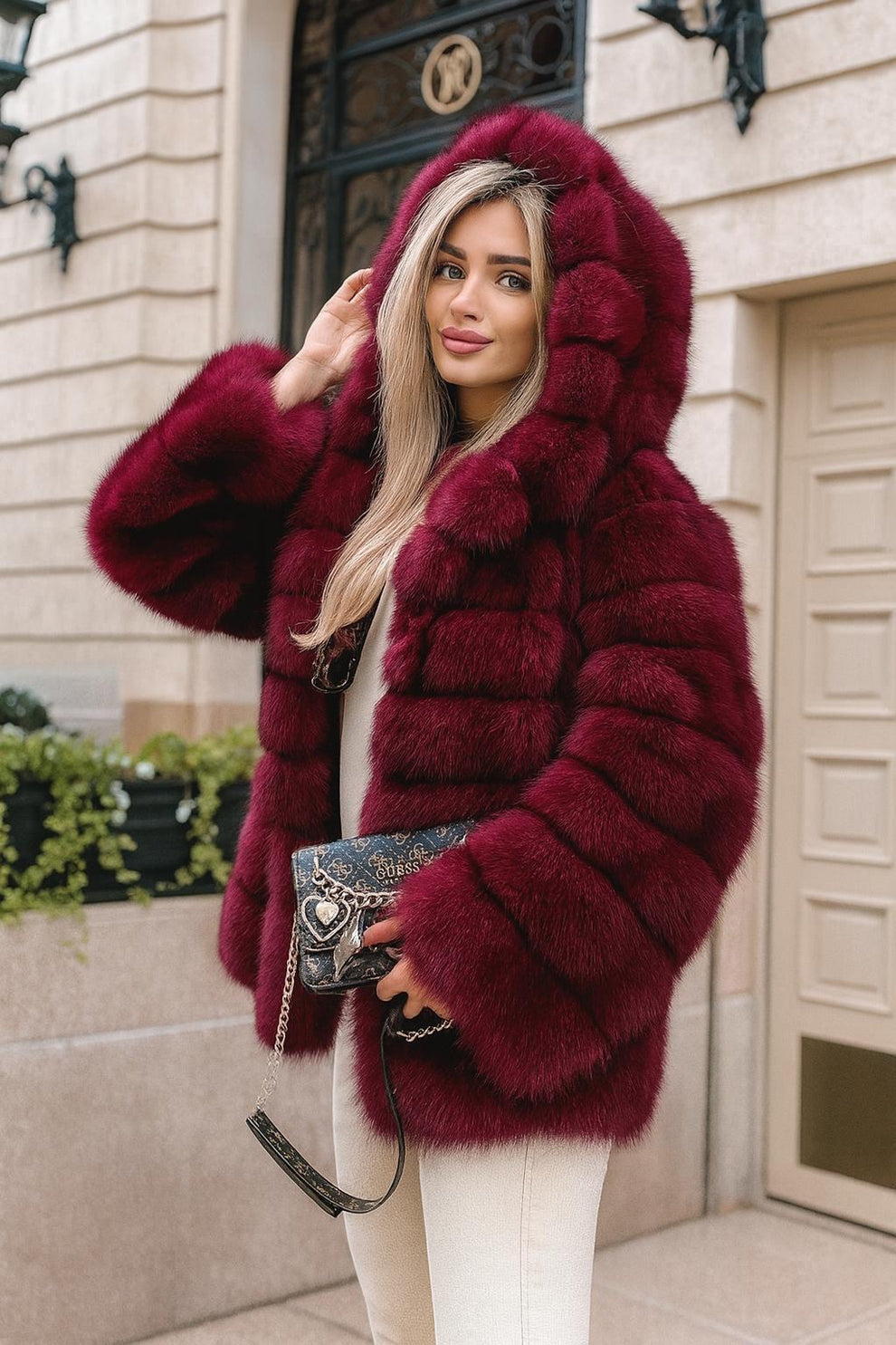 Ingrid Plush Hooded Coat – Oversized Wide Hood Relaxed Fit Long Sleeve