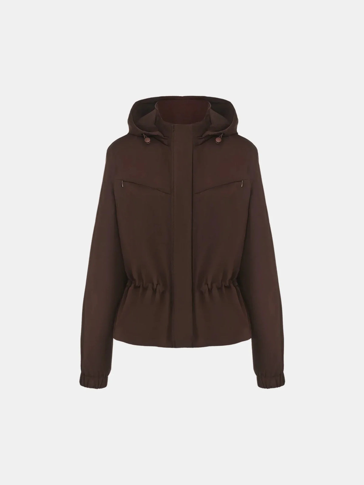 Isaure Drawstring Waist Hooded Rain Jacket – Mocha Brown