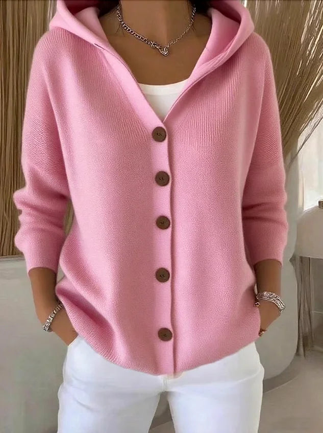 Junia Hooded Knit Cardigan – Pink