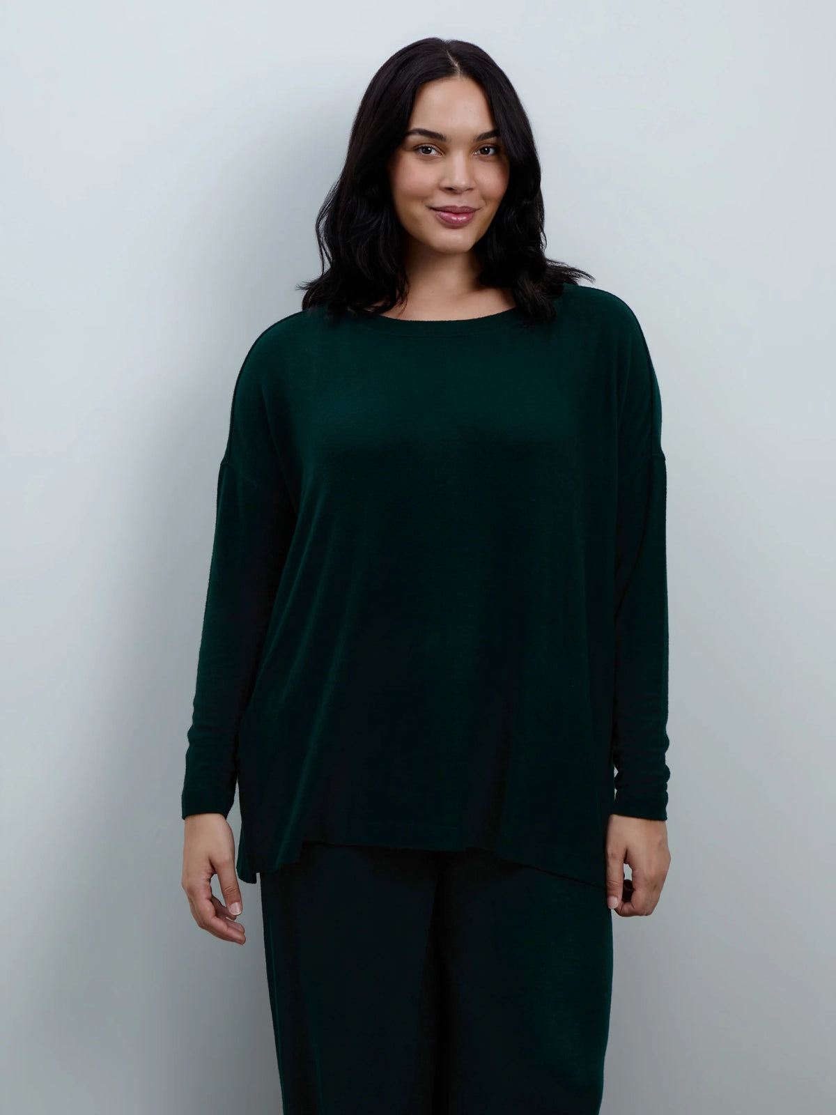 Juno Drop Shoulder Relaxed Top – Dark Green