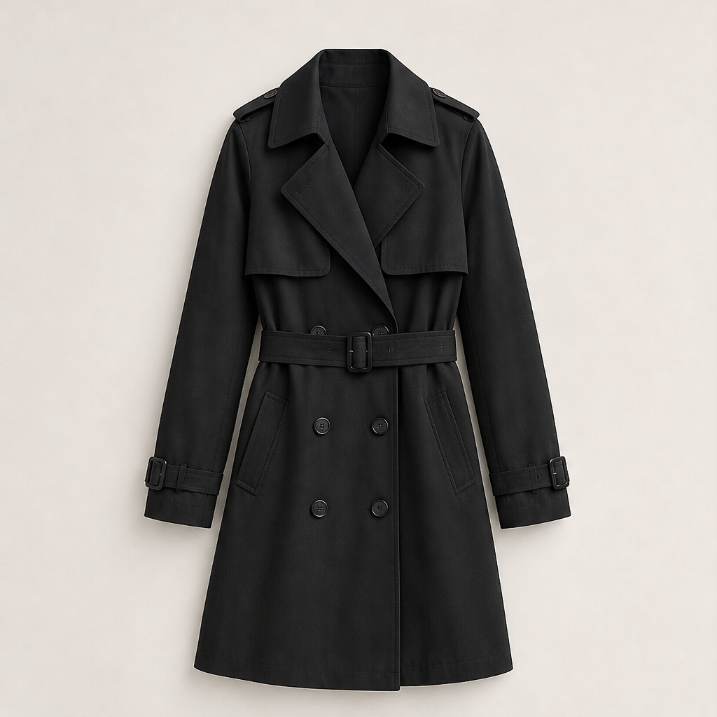 Dorvelli | Kensington Belted Trench Coat – Storm Flap Epaulette Double-Breasted – Black