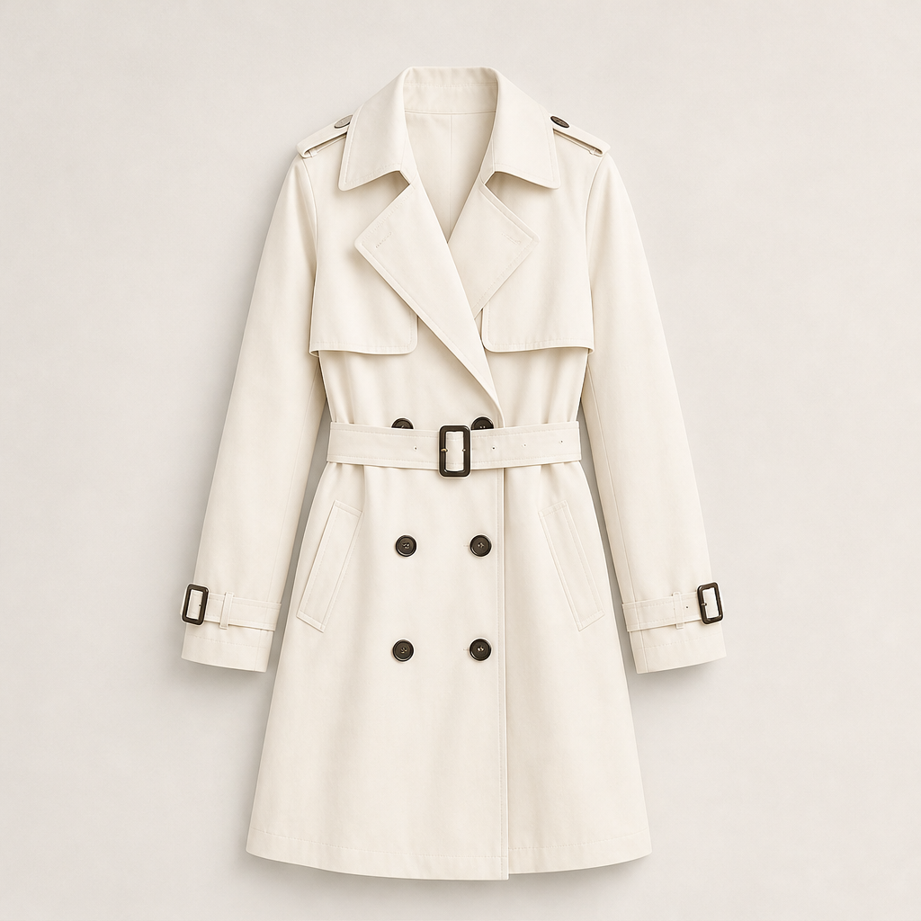 Dorvelli | Kensington Belted Trench Coat – Storm Flap Epaulette Double-Breasted – Cream