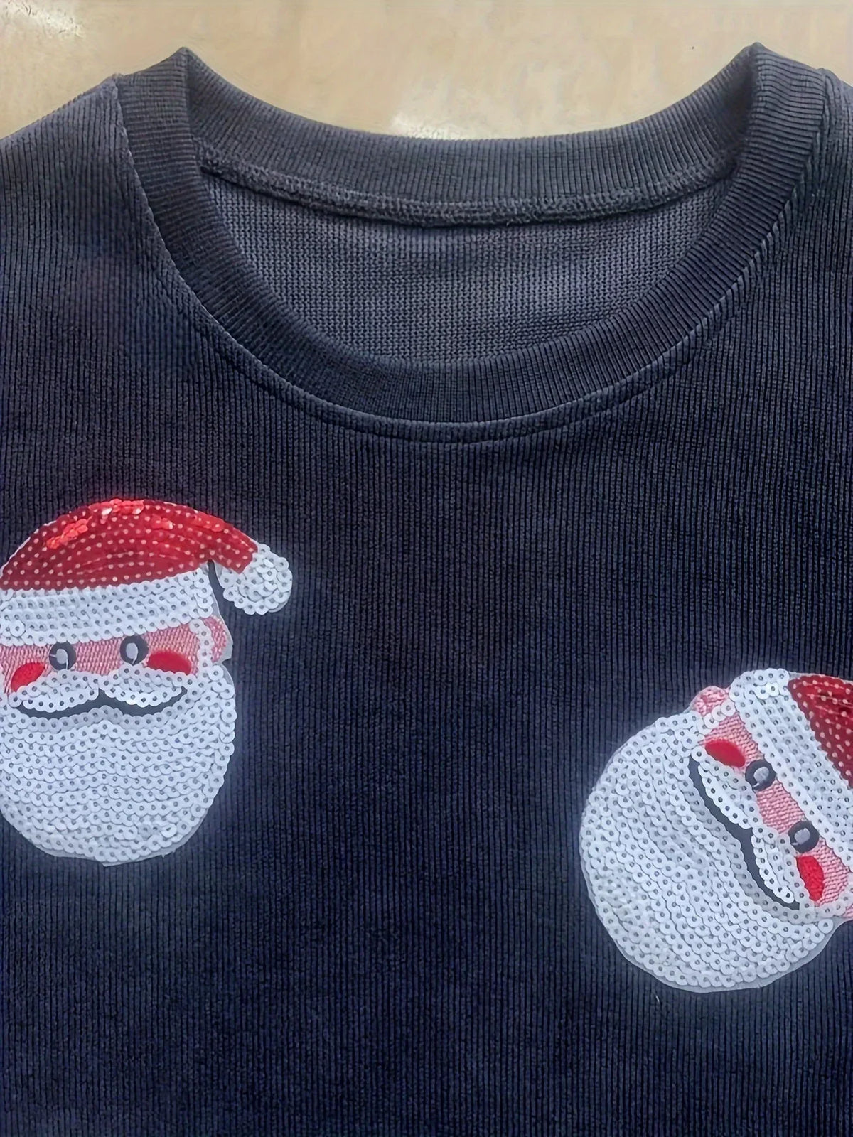 Kirsten Sequin Santa Ribbed Jumper – Women's Oversized Sparkle Christmas Sweater