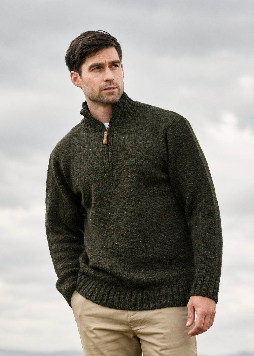 Lachlan Stand Collar Half-Zip Jumper – Men's Textured Knit Pullover Sweater