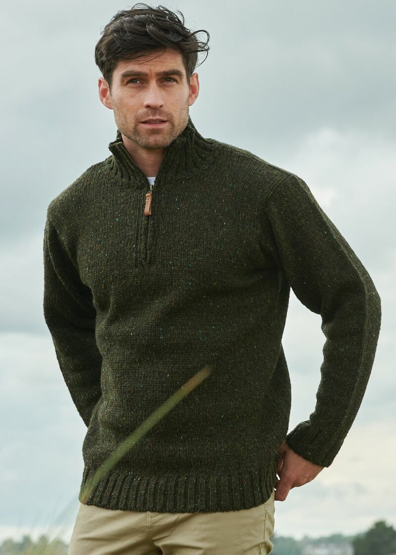 Lachlan Stand Collar Half-Zip Jumper – Men's Textured Knit Pullover Sweater