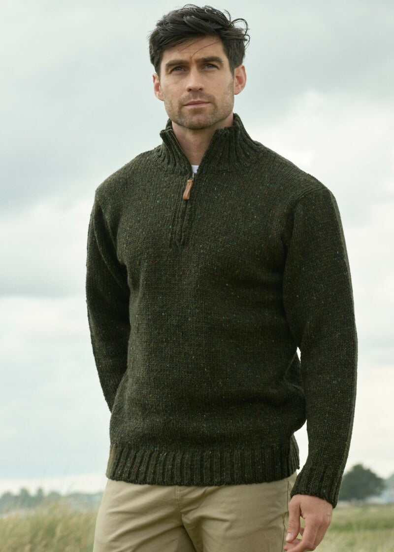 Lachlan Stand Collar Half-Zip Jumper – Men's Textured Knit Pullover Sweater