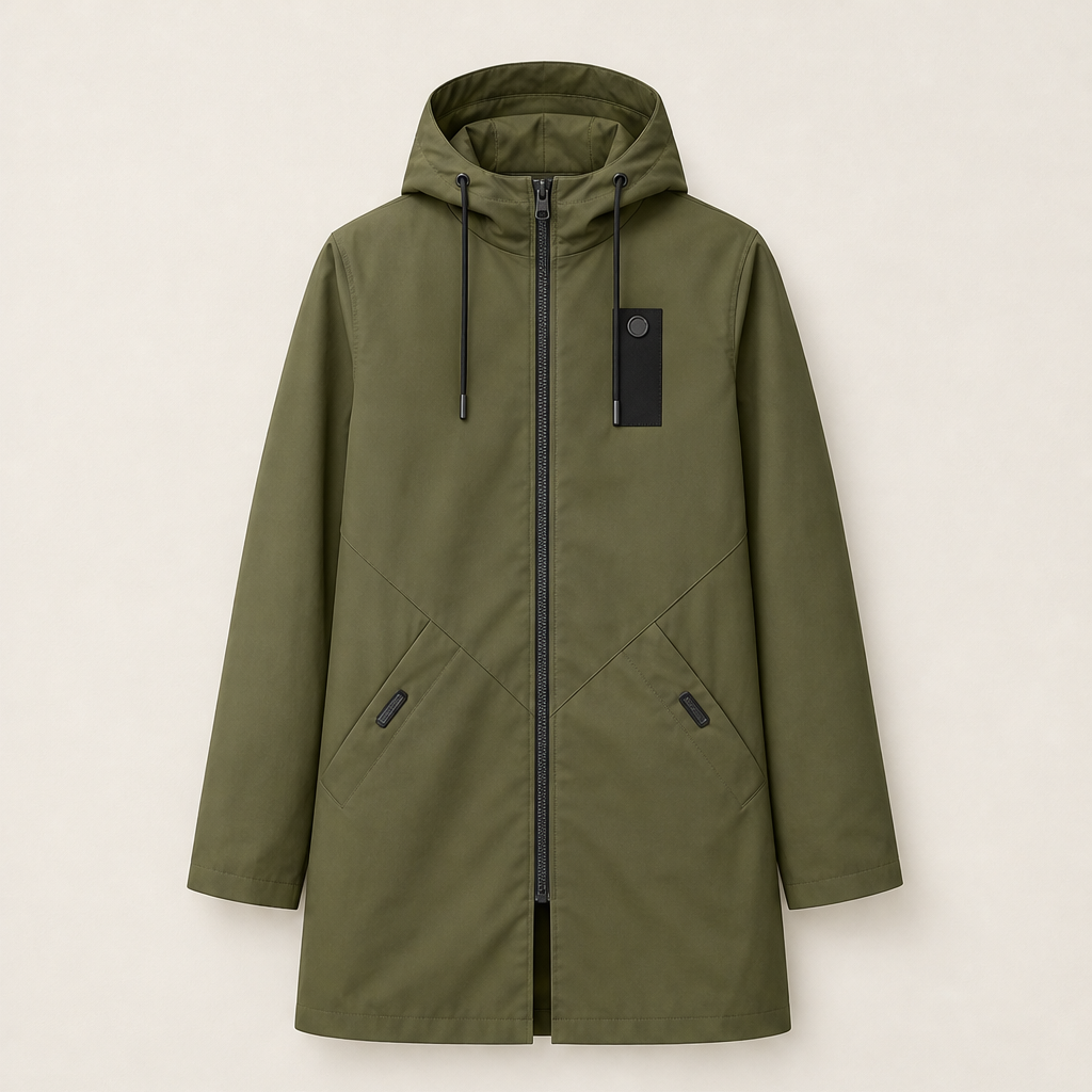 Dorvelli | Lakeside Longline Anorak Jacket – Drawstring Hood Full Zip – Olive