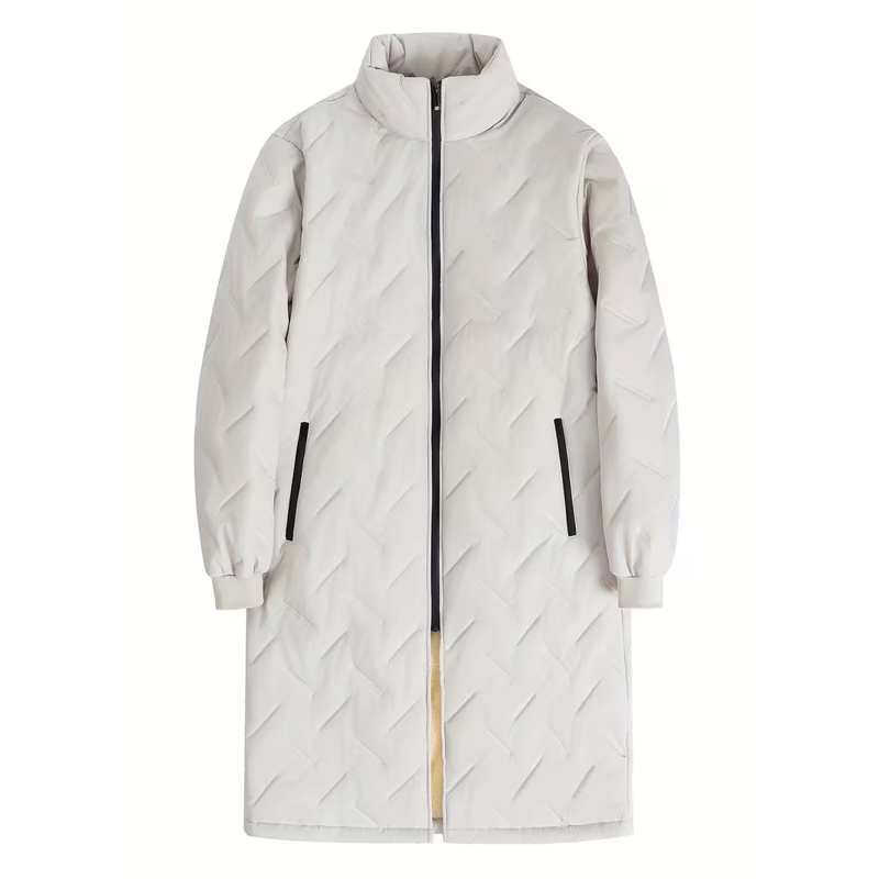 Lennart Stand Collar Padded Coat – Plush Lined Mid-Length Zip Pockets