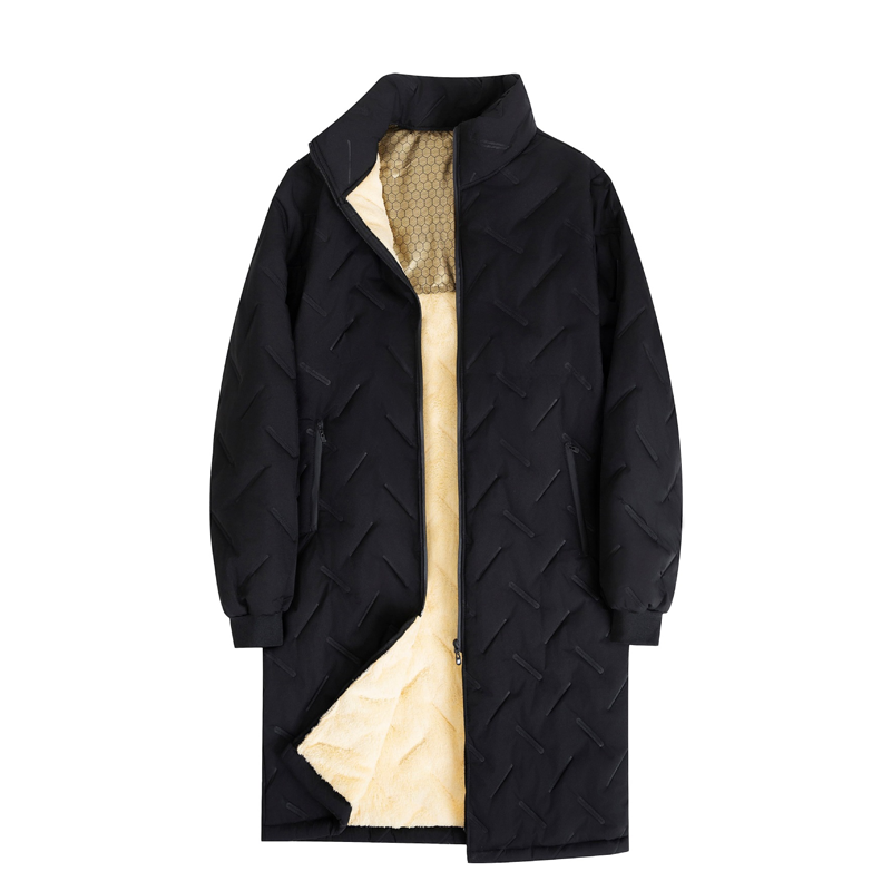 Lennart Stand Collar Padded Coat – Plush Lined Mid-Length Zip Pockets – Black