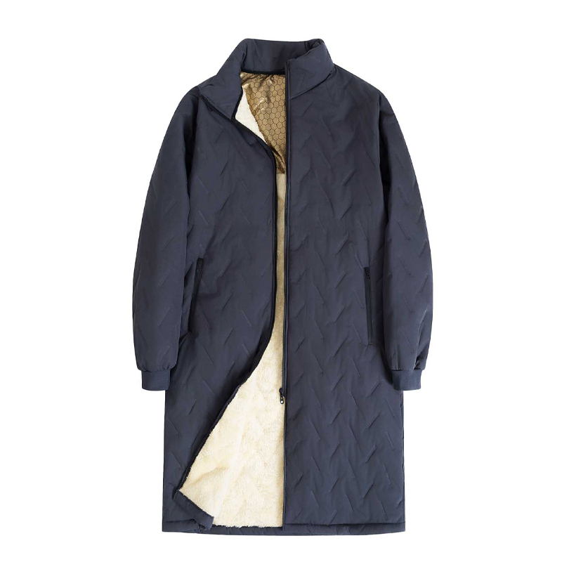 Lennart Stand Collar Padded Coat – Plush Lined Mid-Length Zip Pockets – Dark Grey