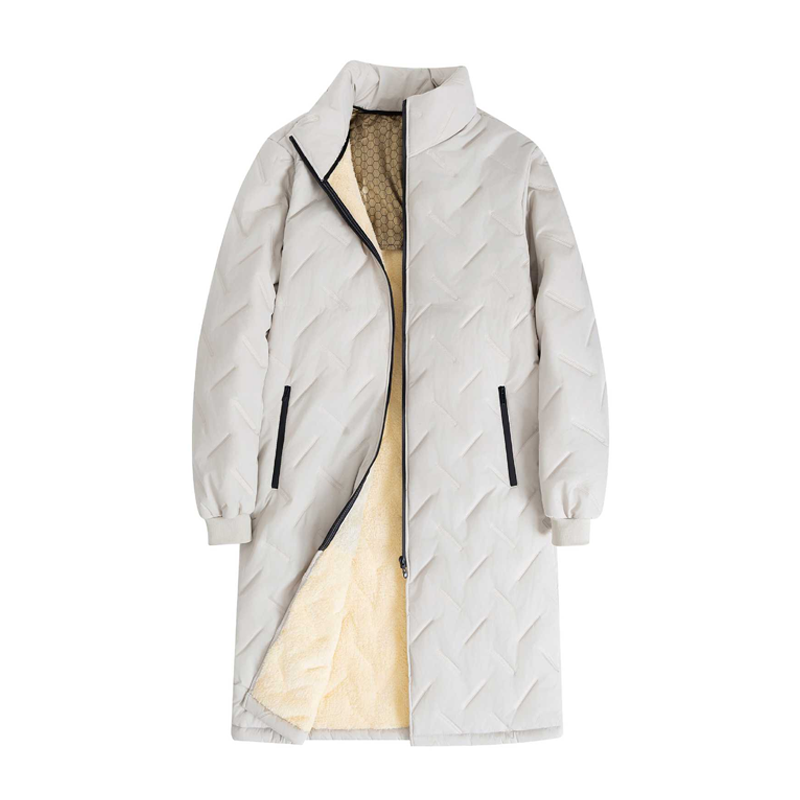 Lennart Stand Collar Padded Coat – Plush Lined Mid-Length Zip Pockets – Light Grey