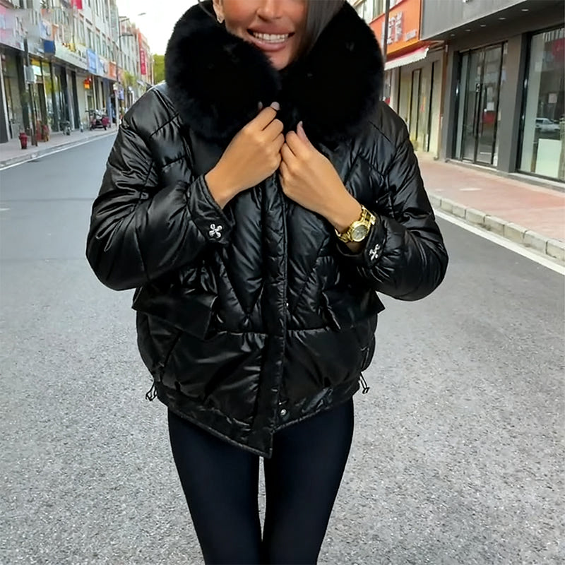 Liesel Plush Collar Quilted Puffer Jacket – Relaxed Fit Zip Front Long Sleeve
