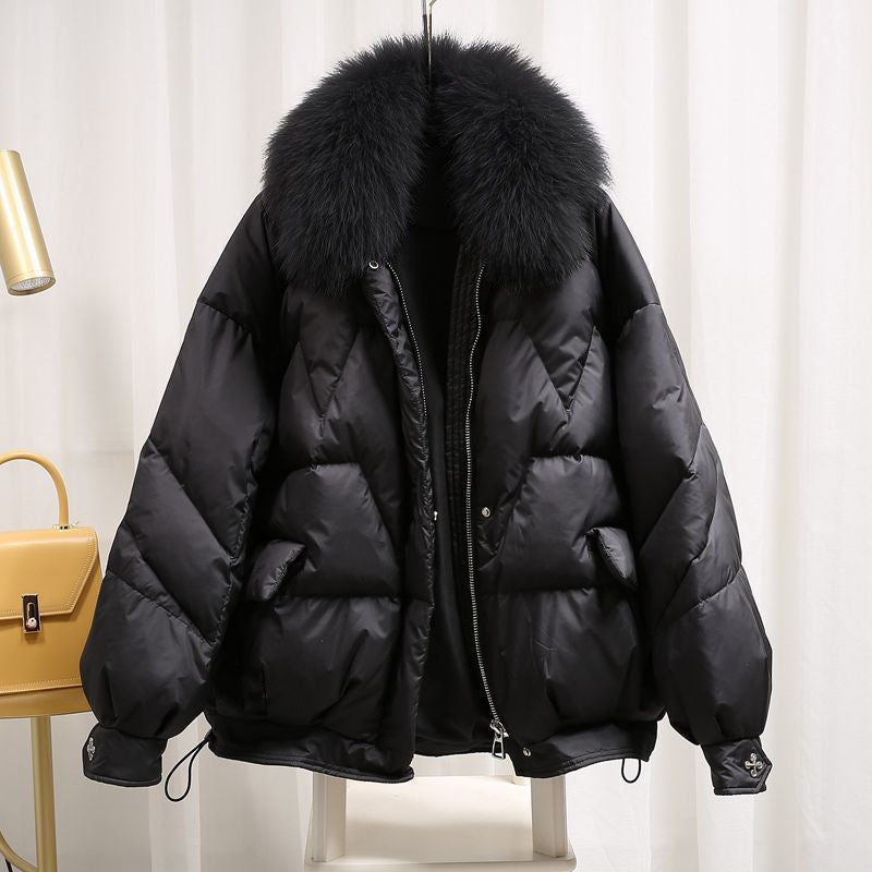 Liesel Plush Collar Quilted Puffer Jacket – Relaxed Fit Zip Front Long Sleeve – Black