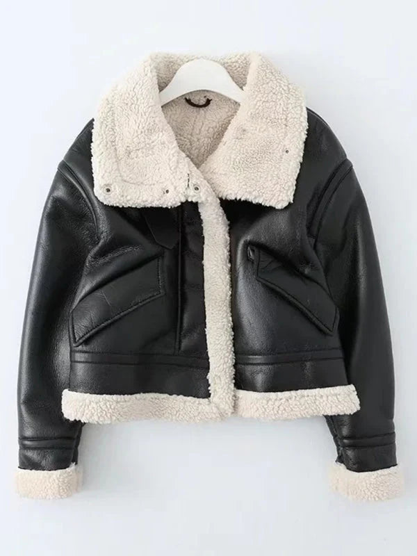 Liliane Contrast Faux Leather Bomber Jacket