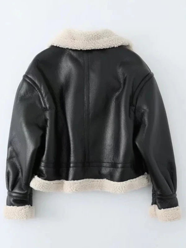Liliane Contrast Faux Leather Bomber Jacket