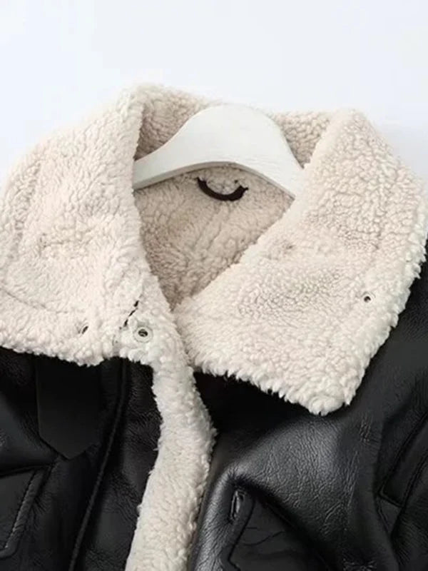 Liliane Contrast Faux Leather Bomber Jacket