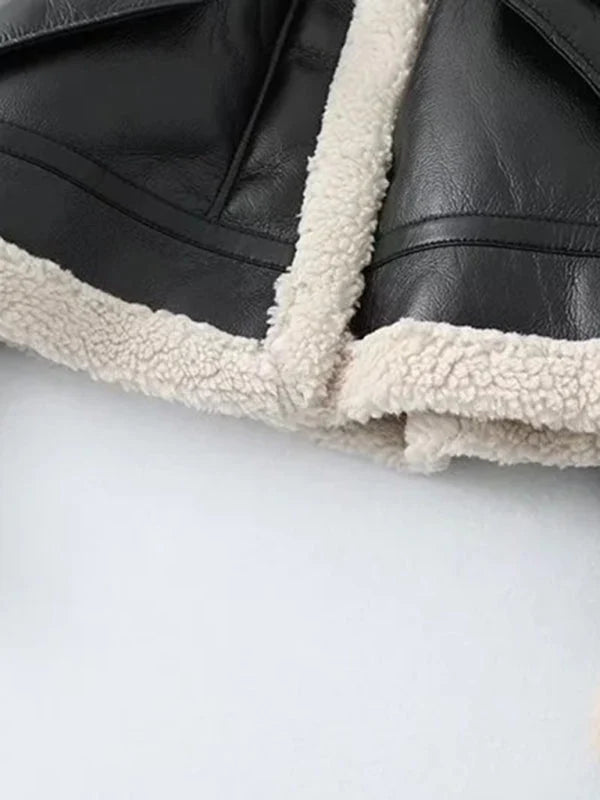 Liliane Contrast Faux Leather Bomber Jacket
