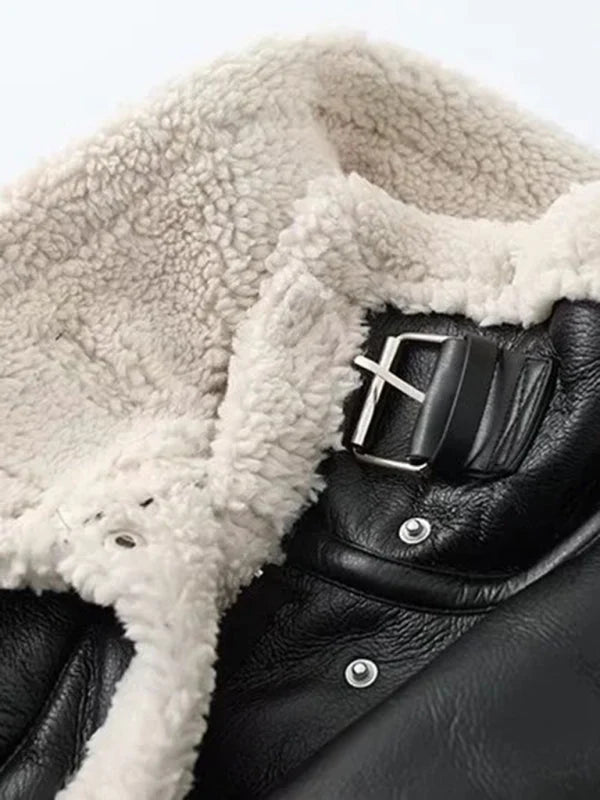 Liliane Contrast Faux Leather Bomber Jacket