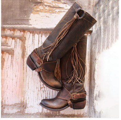 Dorvelli | Women’s Knee-High Boots – Western Fringe Detail