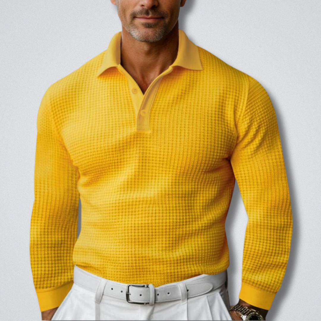 Lorcan Waffle Knit Polo Shirt – Men's Long Sleeve Textured Collared Top