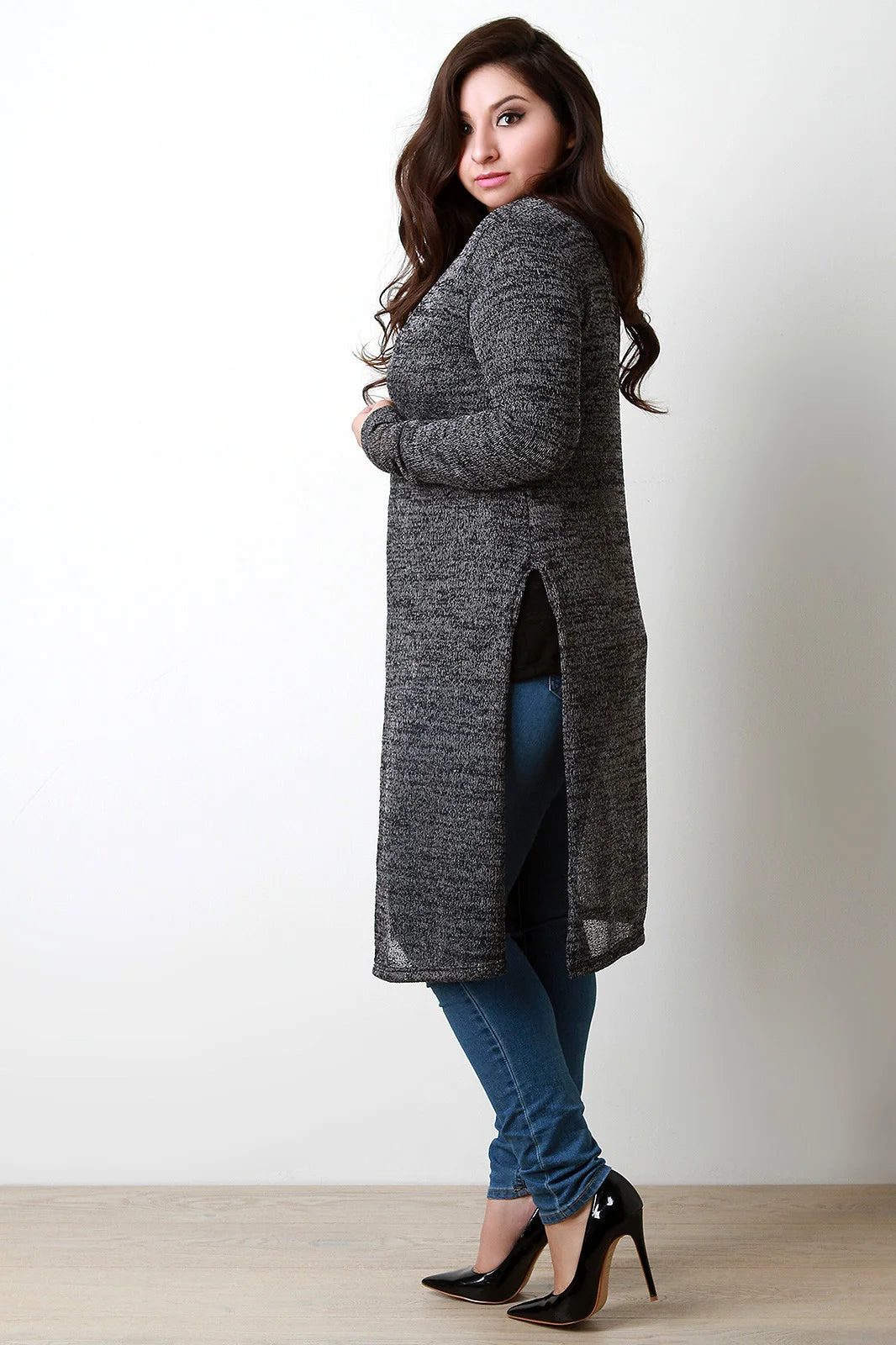 Lorelei Knit Side Slit Longline Cardigan – Open Front Long Sleeves Regular Fit | Dorvelli