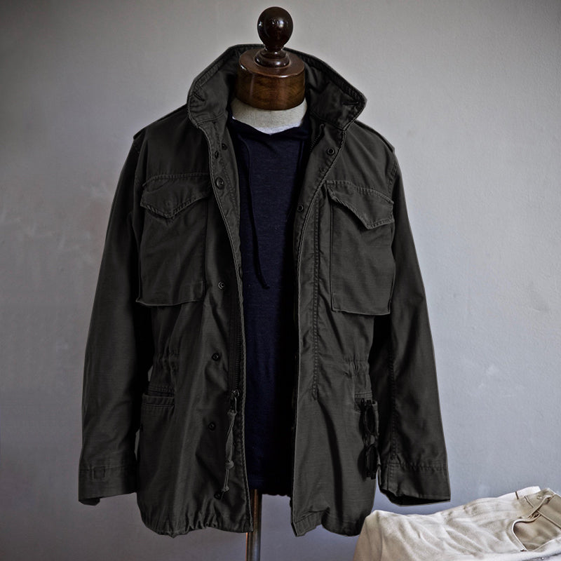 Lorenzo Utility Field Jacket – Stand Collar Flap Pockets Adjustable Waist – Black