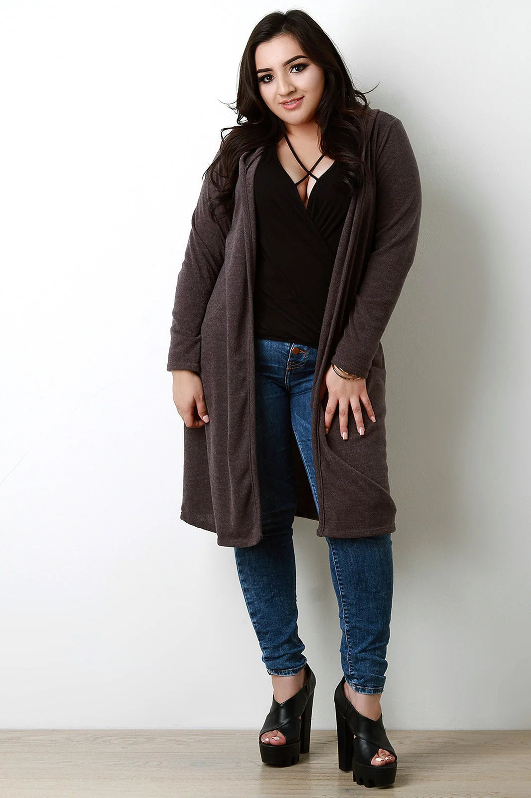Lydia Knit Open Front Hooded Longline Cardigan – Regular Fit Long Sleeves | Dorvelli