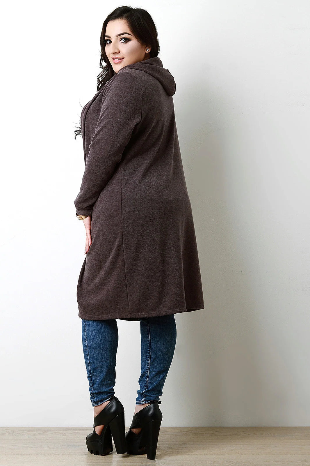 Lydia Knit Open Front Hooded Longline Cardigan – Regular Fit Long Sleeves | Dorvelli