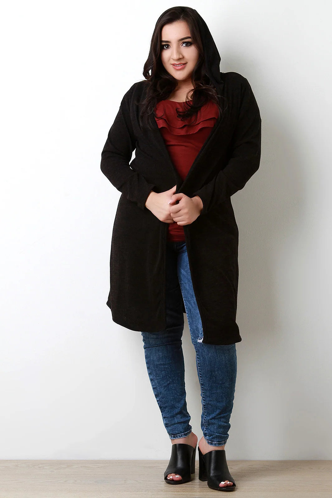Lydia Knit Open Front Hooded Longline Cardigan – Regular Fit Long Sleeves | Dorvelli