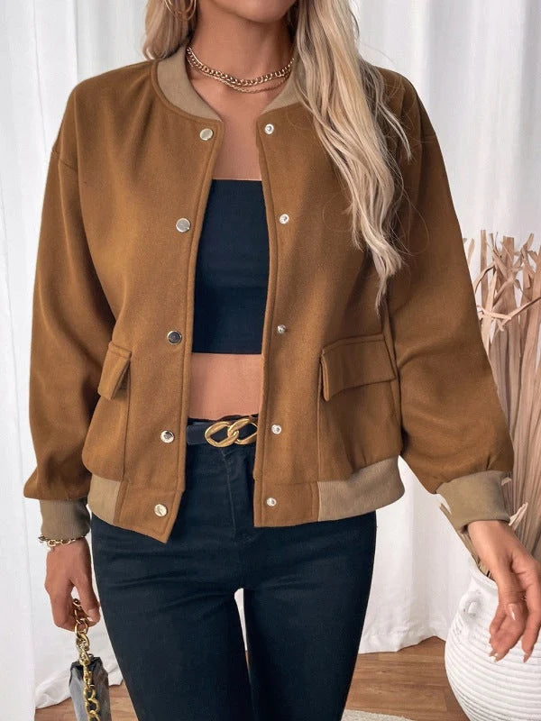 Madeleine Contrast Pocket Bomber Jacket – Regular Fit Long Sleeves | Dorvelli