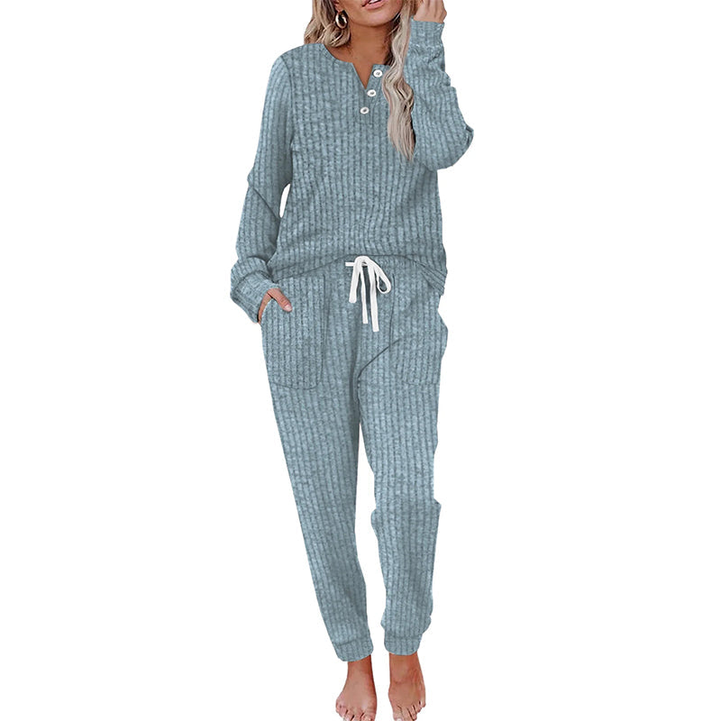 Maelle Ribbed Two-Piece Lounge Set Blue