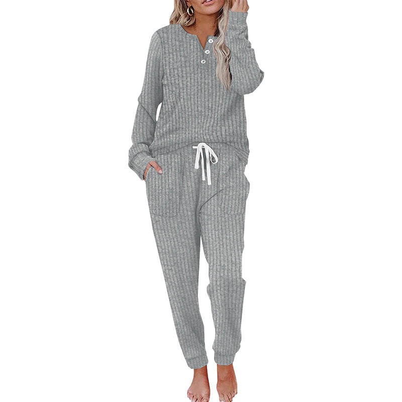 Maelle Ribbed Two-Piece Lounge Set Grey