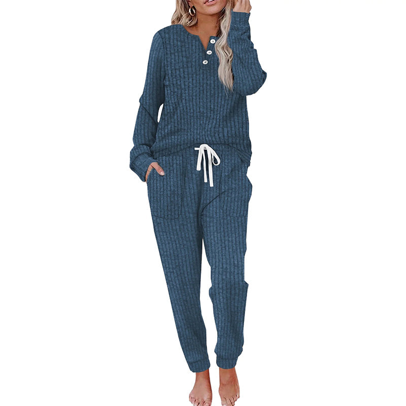 Maelle Ribbed Two-Piece Lounge Set Navy