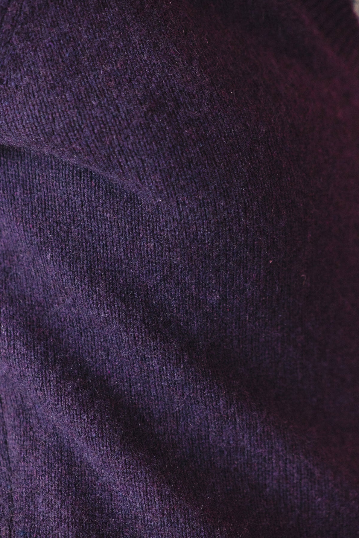 Maelys V-Neck Knit Jumper – Relaxed Fit Ribbed Trim Long Sleeve - Deep Purple