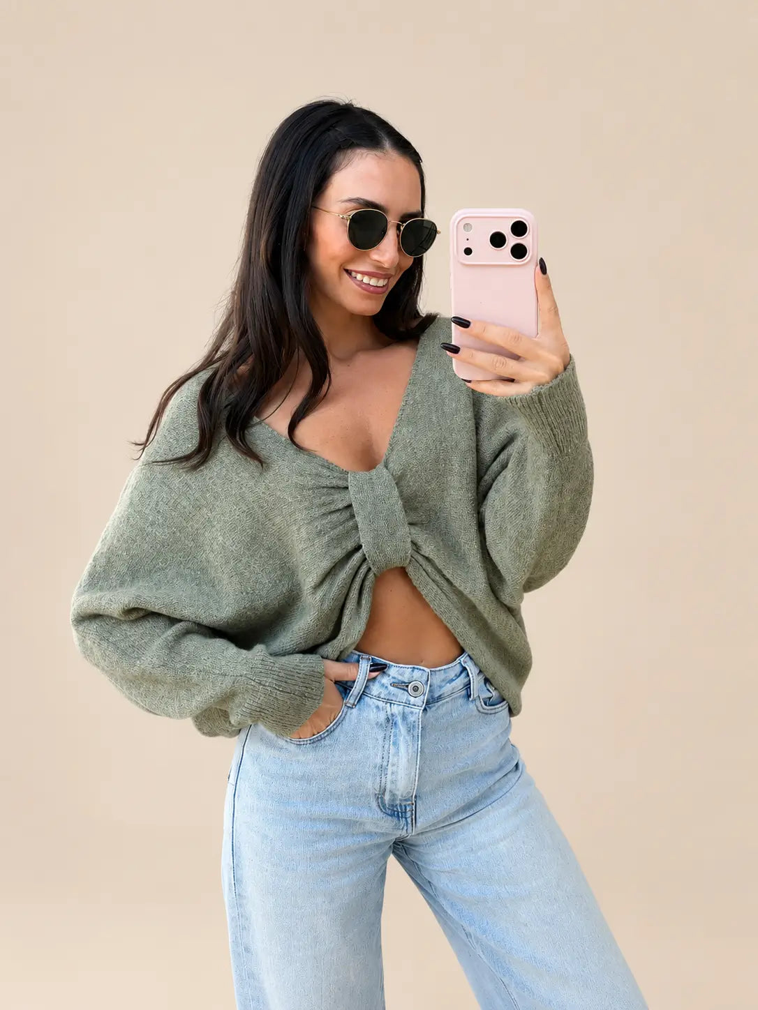 Margot Twist-Front Jumper – Khaki